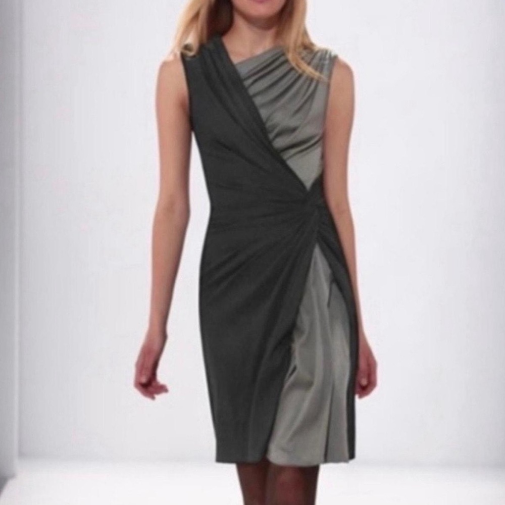 LAST CHANCE | Tadashi Shoji black & gray ruched sheath dress